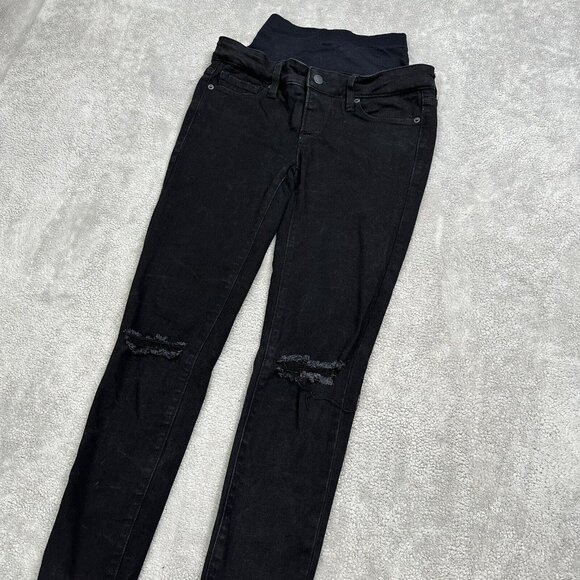 Blanqi Women's Tummy Support Distressed Fray Hem Maternity Jeans Size 2 Black - Picture 3 of 10